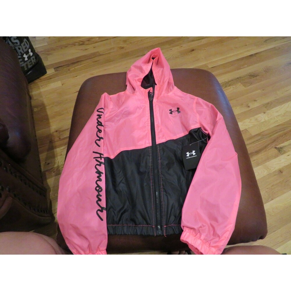 NWT Girls Pink & Black Under Armour Rain Jacket, XL
